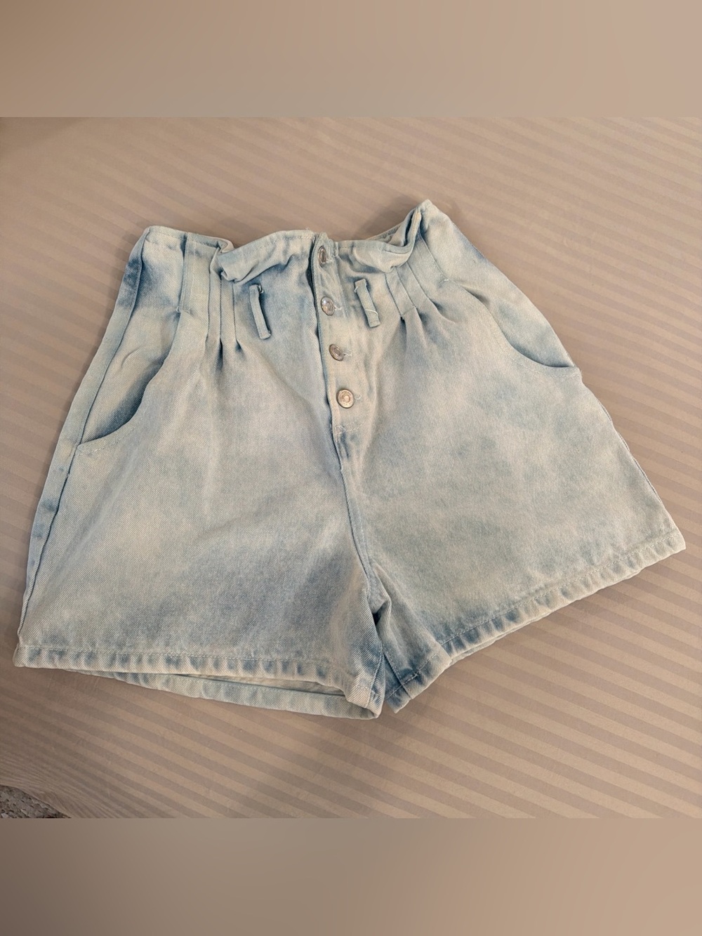 ZaraHigh-Waist Light Blue Denim Shorts with Button Front